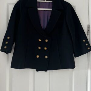 Anne Fontaine Navy Pea Coat with Gold Accents